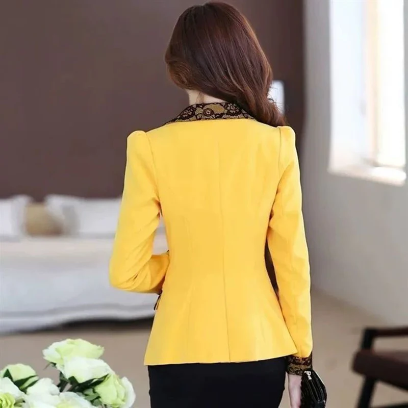 Lace Stitching Professional Suit Women's Outwear 2025 Spring Autumn New Chic Slim Slimming Long-sleeved Office Suit Coat Tops
