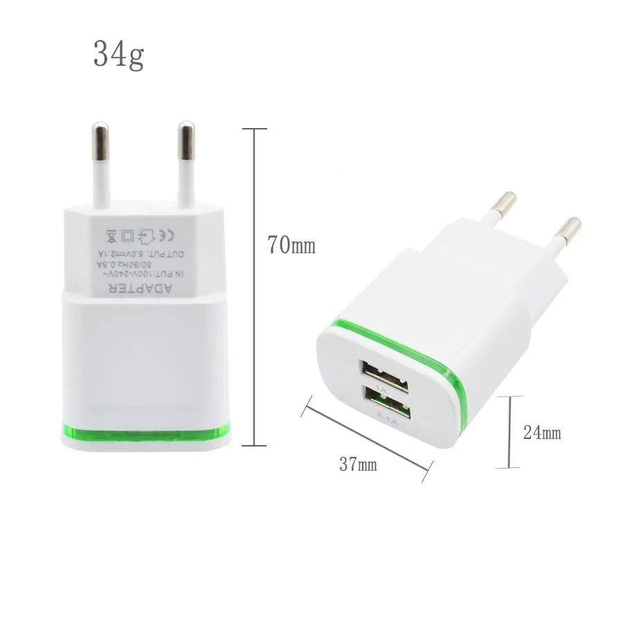 LED Light 2 USB Charger 2A EU US Fast Charging Wall Adapter for Iphone 8 8P 7 6 xiaomi redmi 4X note 4X 5 plus 5 note5a redmi 2a