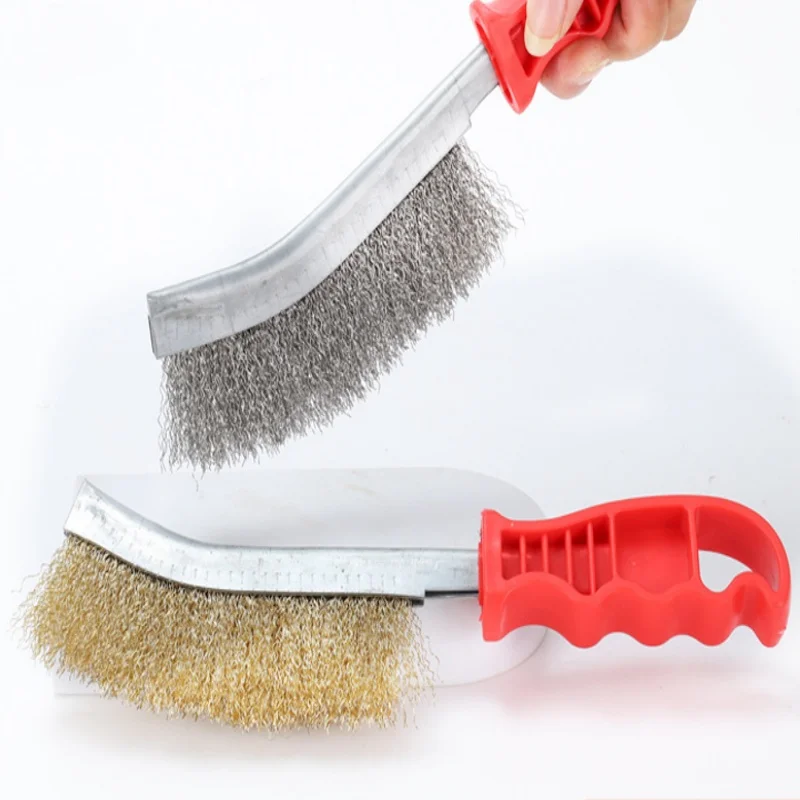 1Pcs Wire Brush Copper Plated Multi-function Tool Metal Surface Rust Removal Cleaning Brush Kitchen Grill Rust Removal Brush