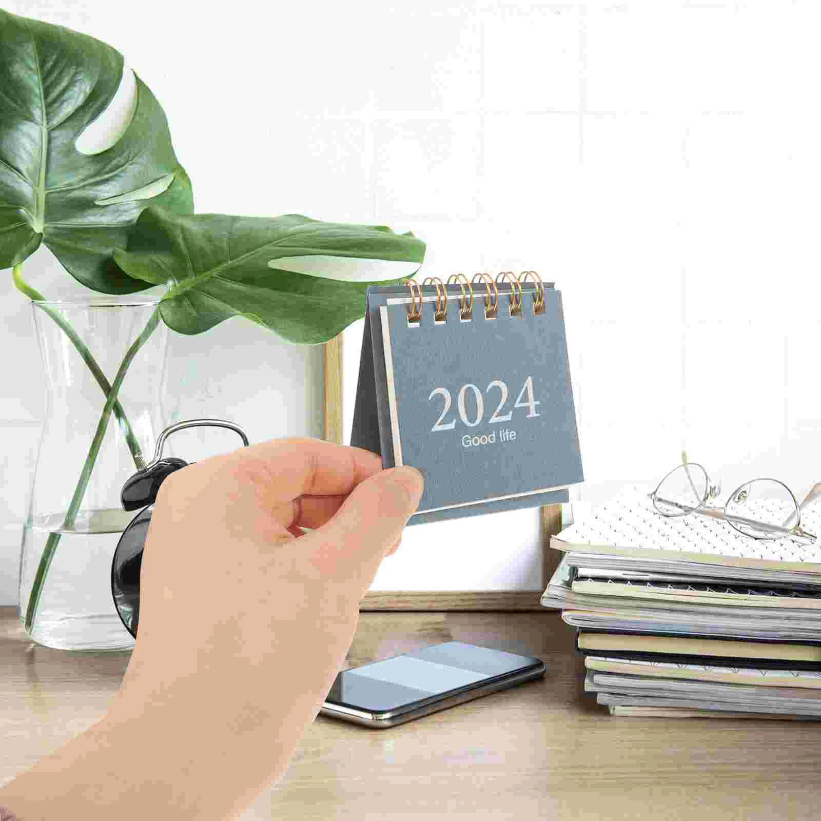 

2 Pcs Tent 2024 Mini Desk Calendar Year Dragon Desktop Notepad (Dark Blue) 2pcs Office Schedule Paper Stand