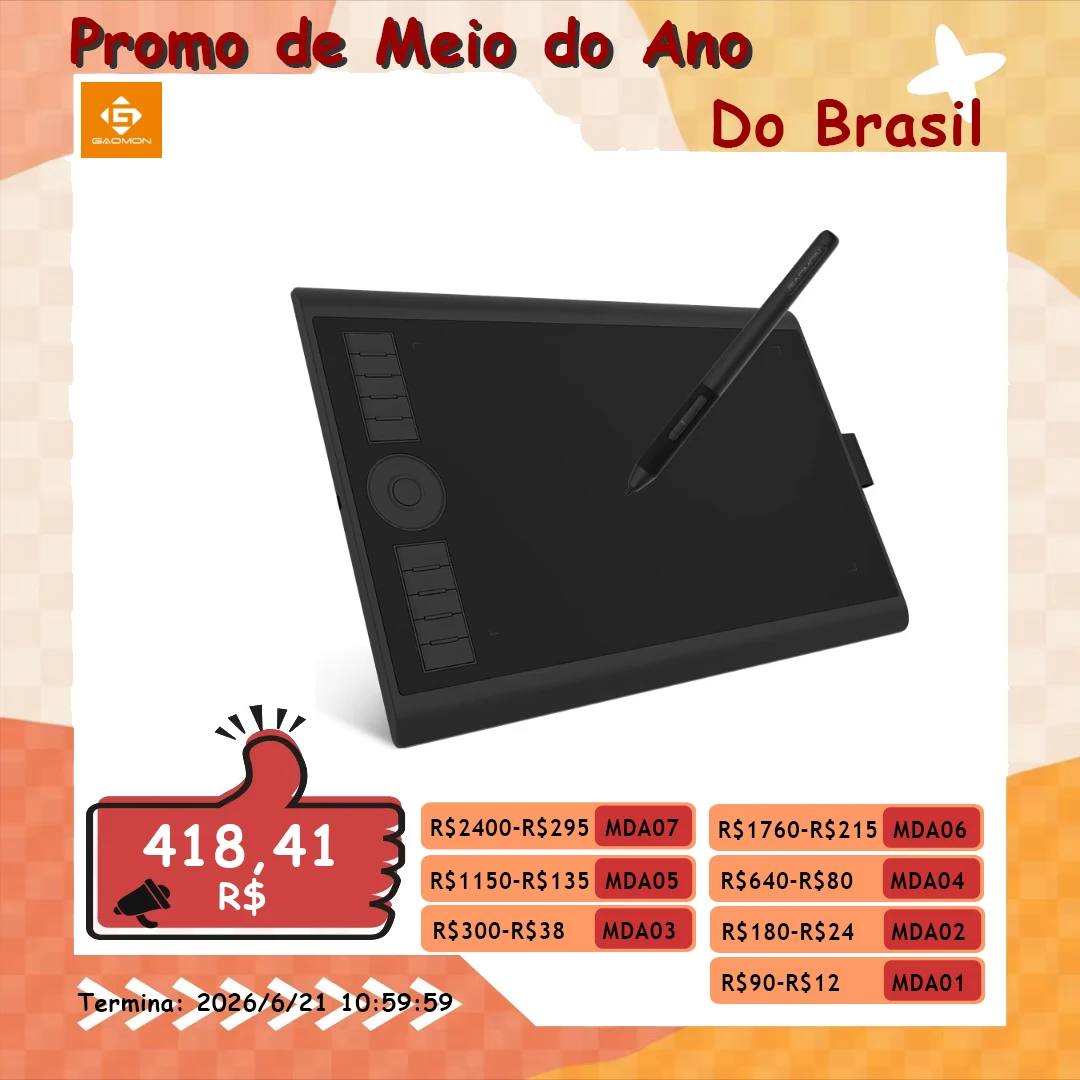 Gaomon-tablet gráfico digital m10k pro 10x6,25 polegadas mesa digitalizadora para desenho, suporta inclinação e função radial co
