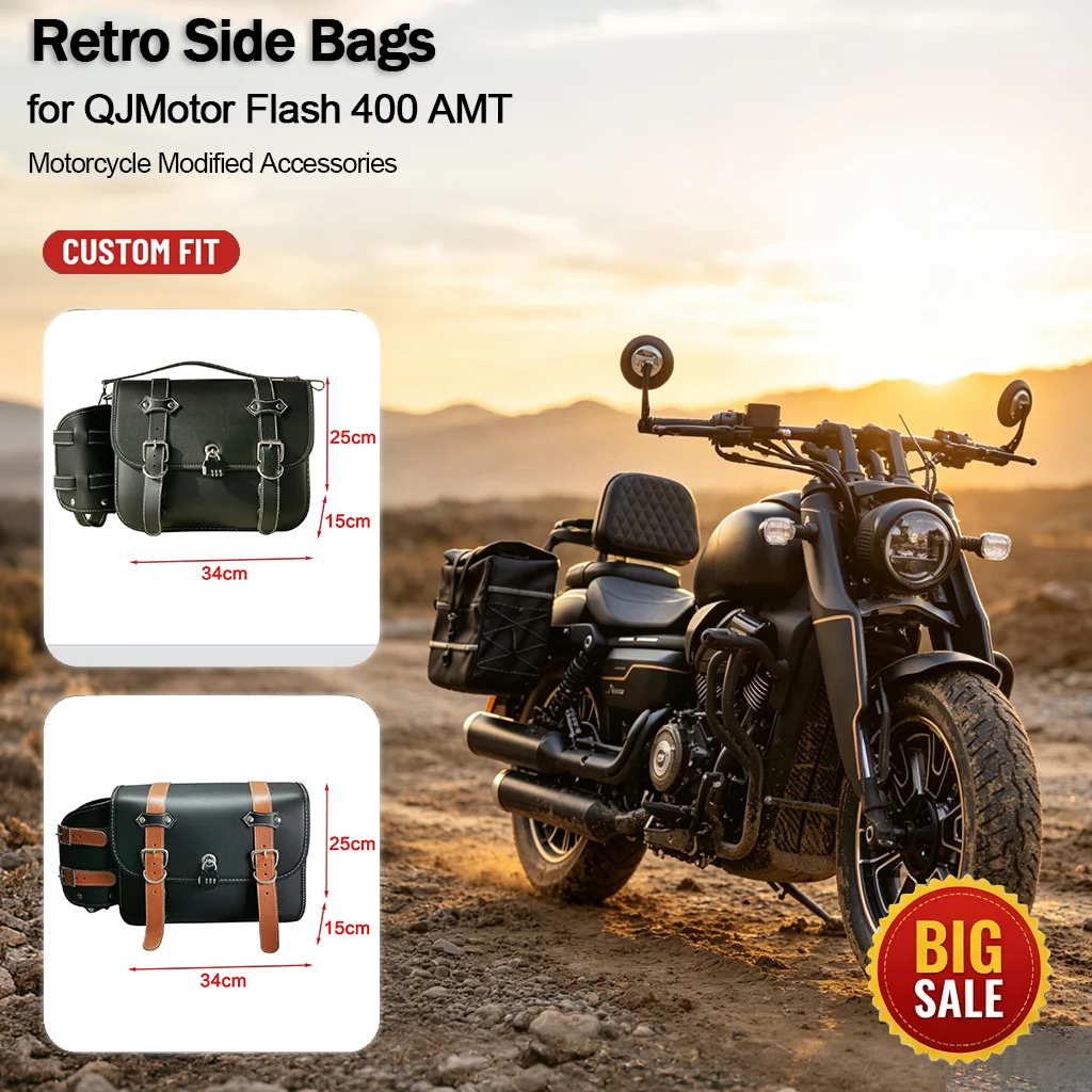 2026 Retro Leather Side Bags Waterproof Wear‑Resistant Quick Release Side Bags for QJMotor Flash 400 AMT Motorcycle Accessories