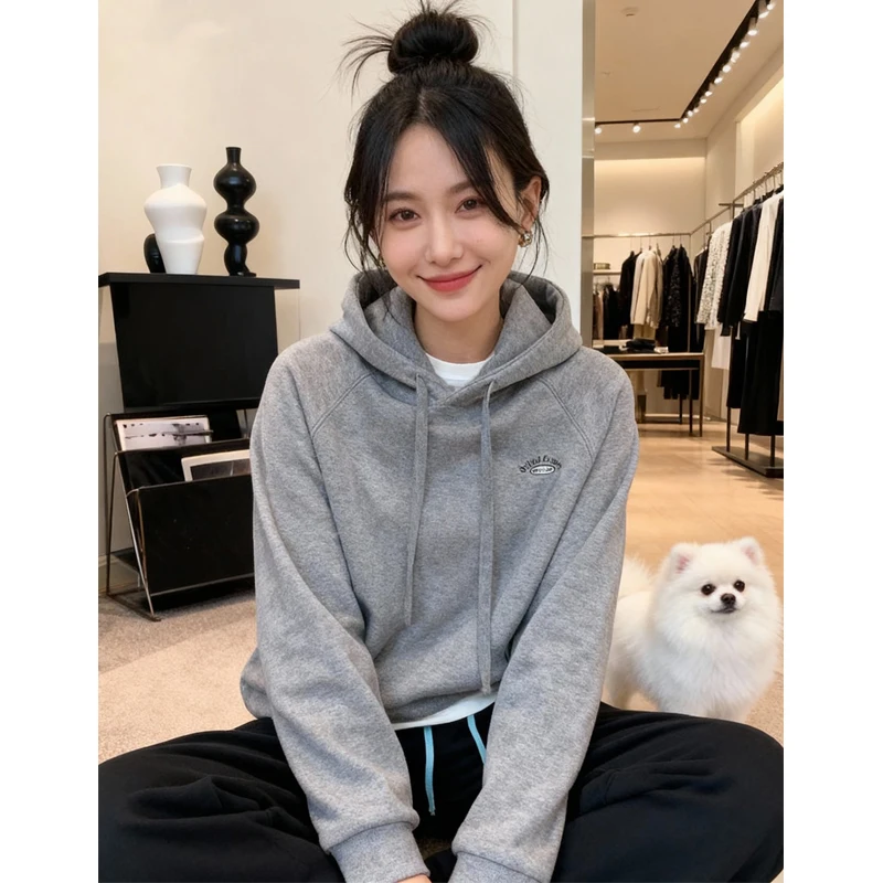 Hooded Embroidered Fce Lined Thiened Long Sve ort Coat for Small Stature Women Autumn Winter New Sle Casual Stree...