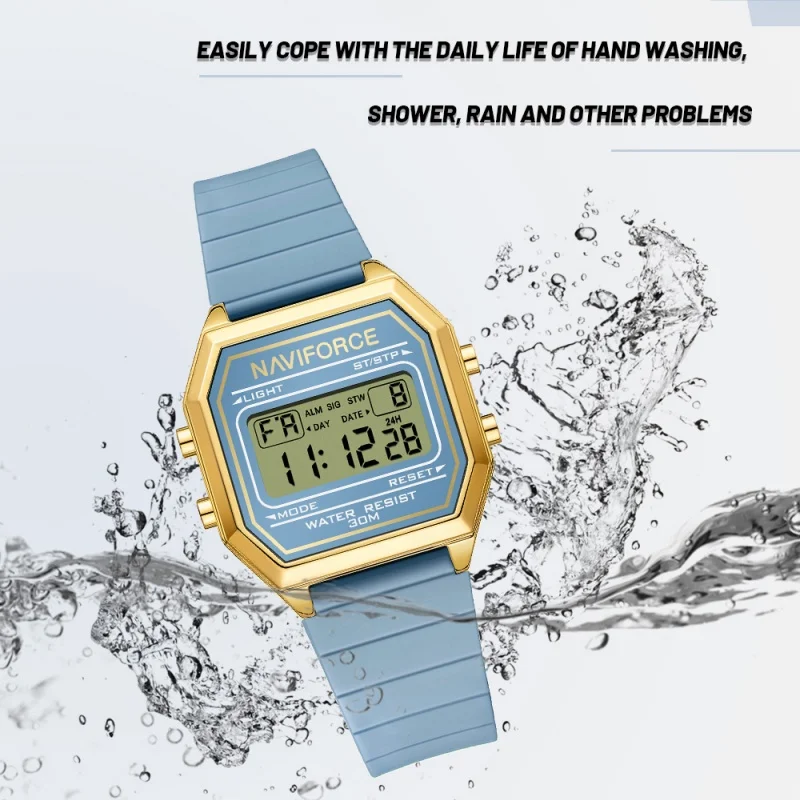 

NAVIFORCE Woman Fashion Watches Fashion Sports Watch Silicone Strap 3ATM Waterproof Time Display Women's LCD Digital Watch Gift