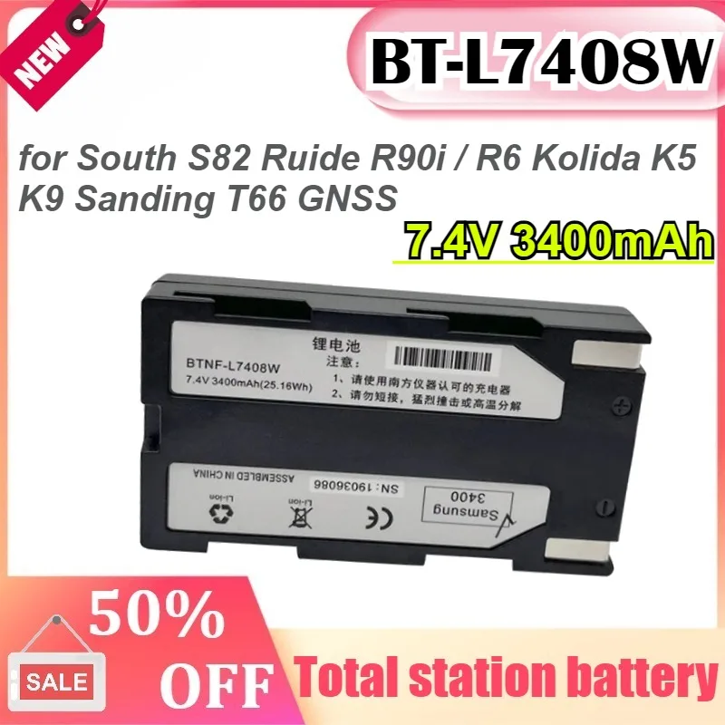 

BT-L7408W 7.4V 3400mAh Battery for South S82 Ruide R90i / R6 Kolida K5 / K9 Sanding T66 GNSS Surveying Instruments
