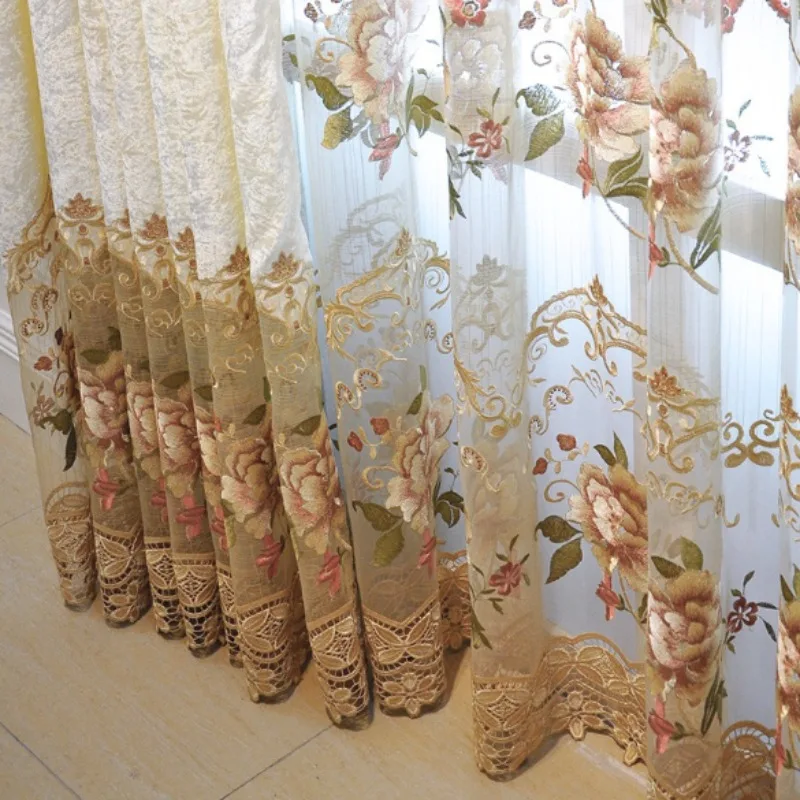 European Style Embroidery Luxury Gauze Curtains Living Room Bedroom Balcony Decorative Curtains