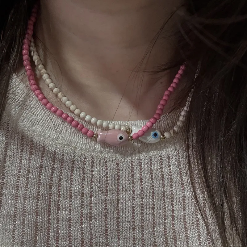 Handmade Ceramic Fish Beaded Choker Necklace