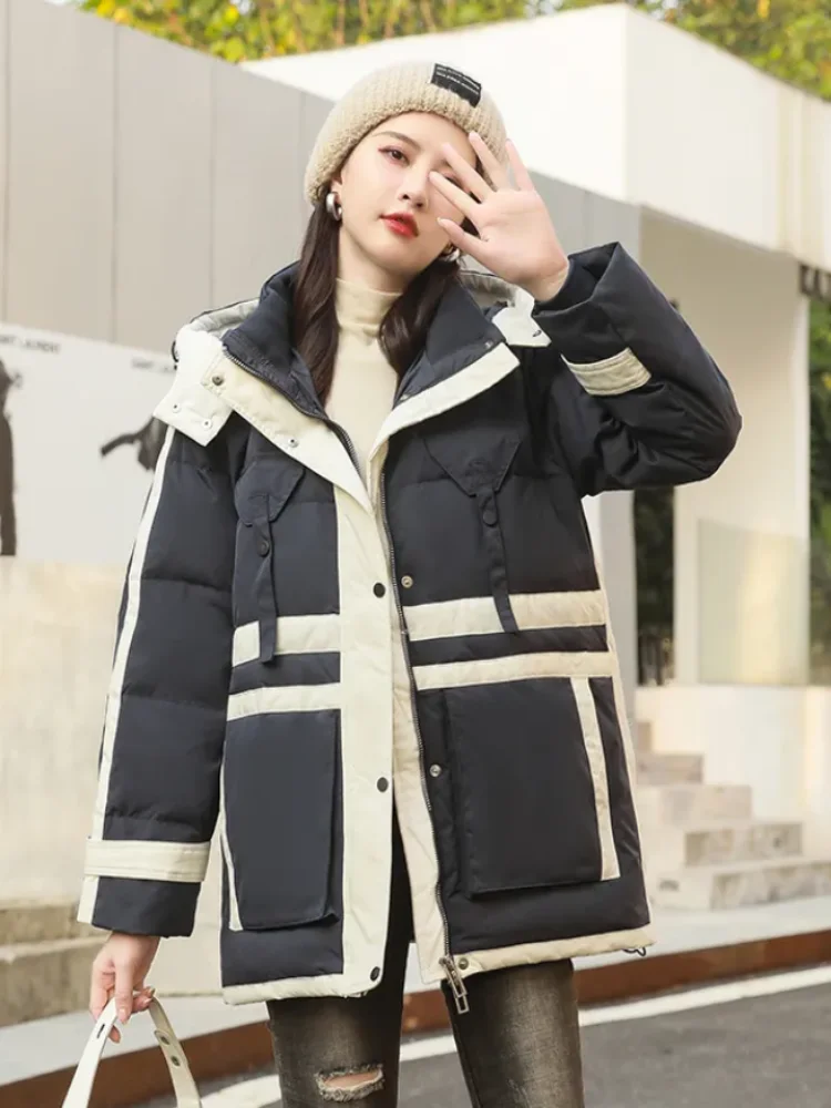 Jaqueta de trabalho para baixo casaco feminino novo inverno com capuz algodão-acolchoado jaqueta coreano solto longo grosso gola de pele torta para superar