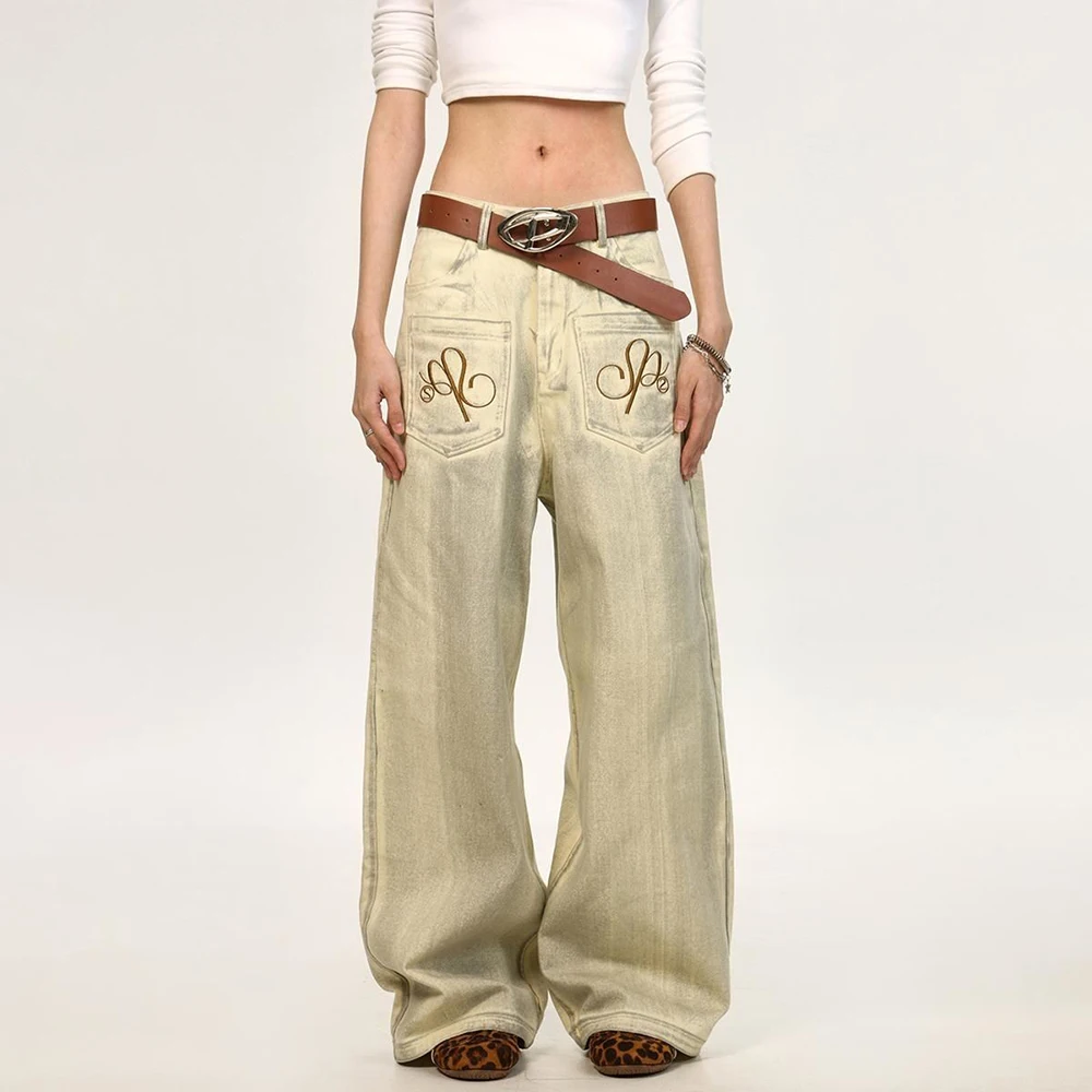 

Новые летние мужские потертые прямые джинсы в стиле ретро, американская модная тенденция, уличный хип-хоп, повседневные свободные нишевые дышащие мужские штаны