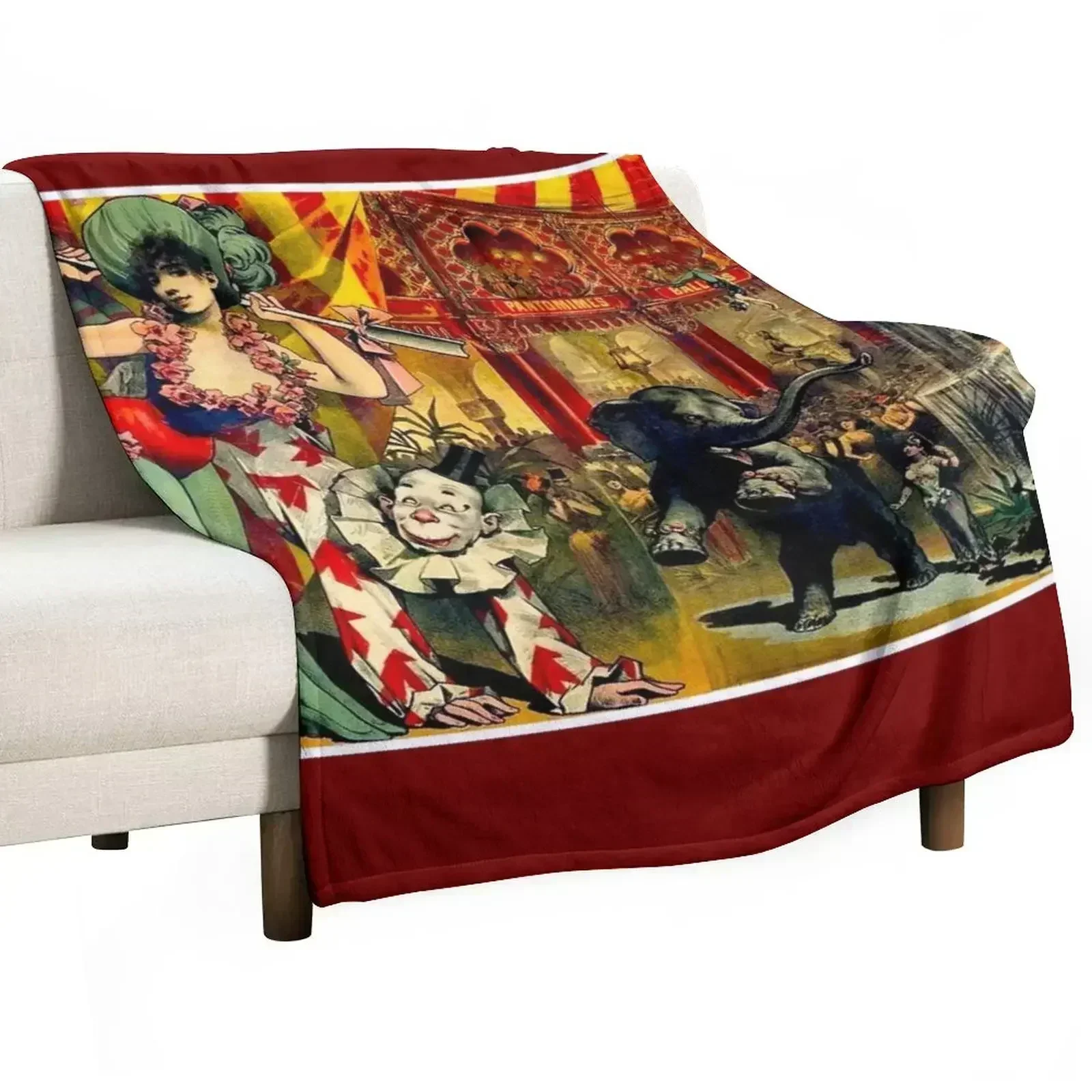 CIRCUS : Vintage 1890 Circus Advertising Print Throw Blanket Machine Washable Soft Warm Blanket