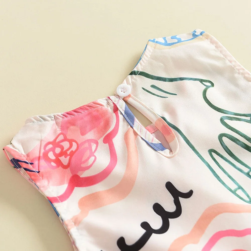 الفتيات الصيف موضة جديدة لطيف طباعة أكمام س الرقبة ألف خط فستان 1 قطعة 3-7 سنوات الاطفال ملابس حلوة غير رسمية #4