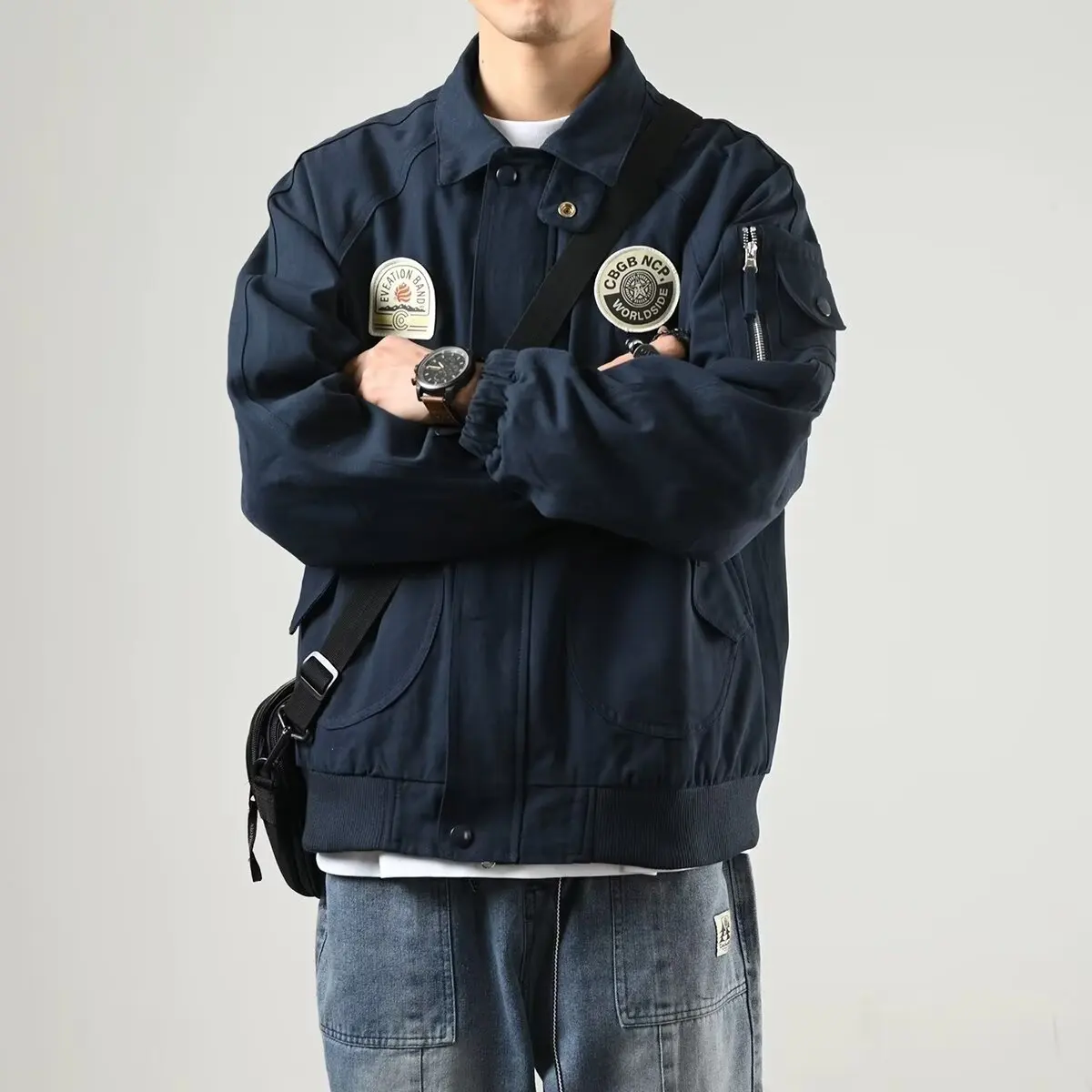 

Ретро американский пилотный джгут для мужчин, повседневная весенняя рабочая одежда для пар, бейсбольное пальто, молодежное модное полиэстеровое пальто с подставкой