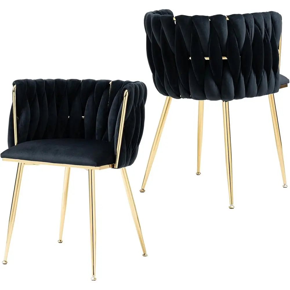 

Velvet Upholstered Dining Chairs Set of 2 with Gold Legs, Elegant Side Chairs with Armrests for Chic Dining Rooms (Black)