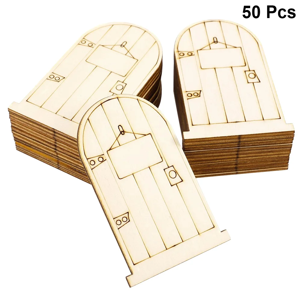 

50pcs Laser Engraved Wood Pieces Unpainted Fairy Door Cutouts Diy Craft Ornament Home Decor Gifts Wooden Plaque Door