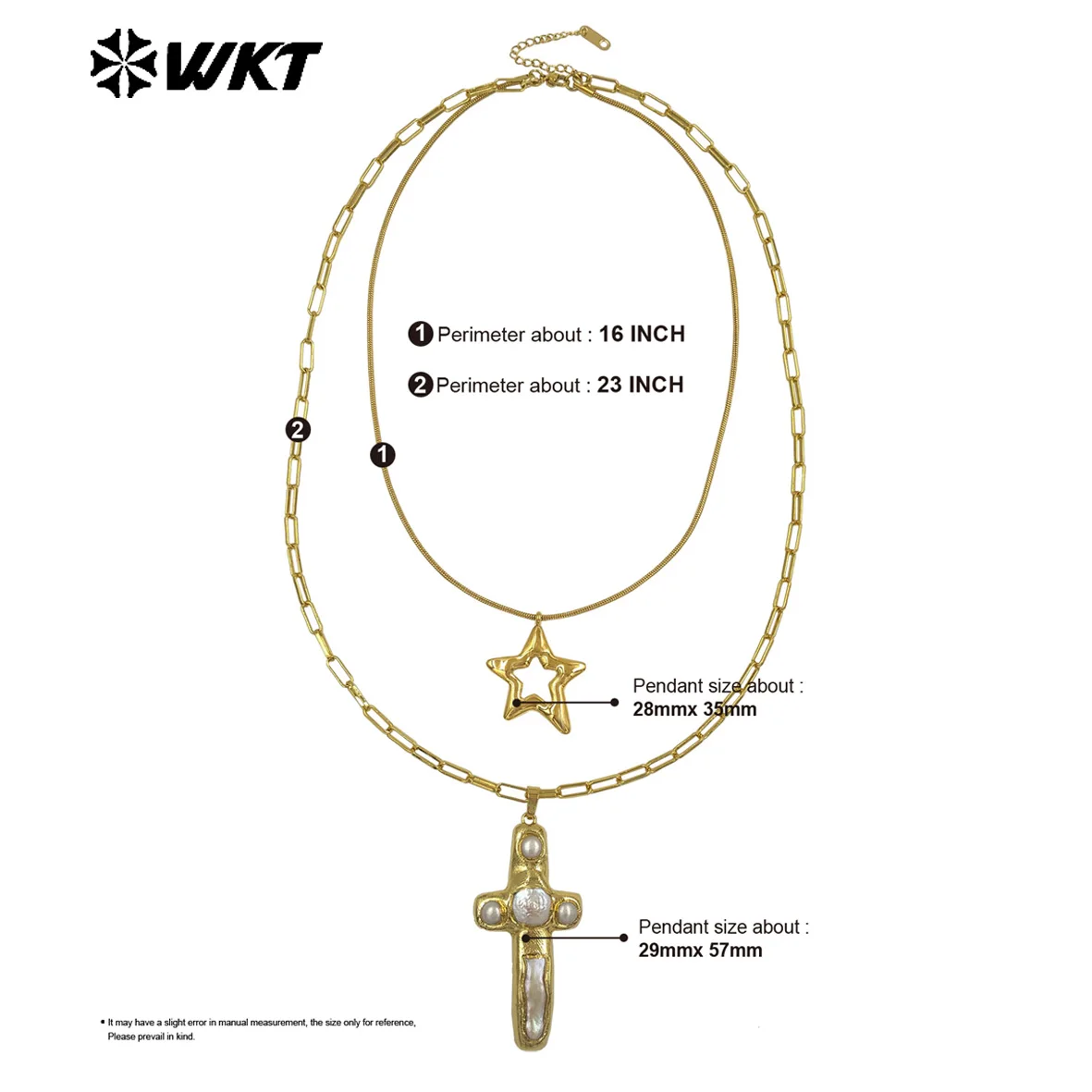 WT-JN366 French-style Cute Romantic Natural Pearl 16-23inch Necklace With 18k Real Gold Plated  For Women