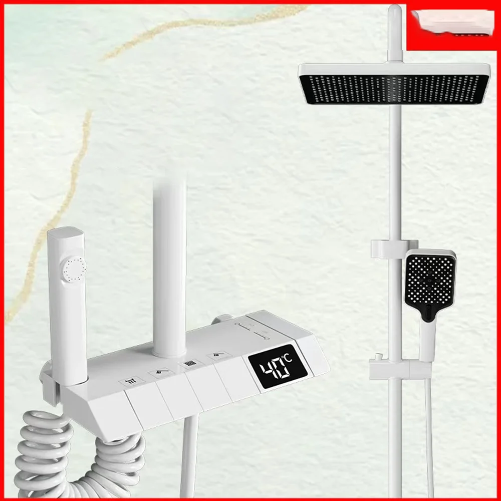 Aluminum Shower Set Digital Display Shower Set  Piano Button With Ambient Light Bathroom Faucets Shower Head Kit