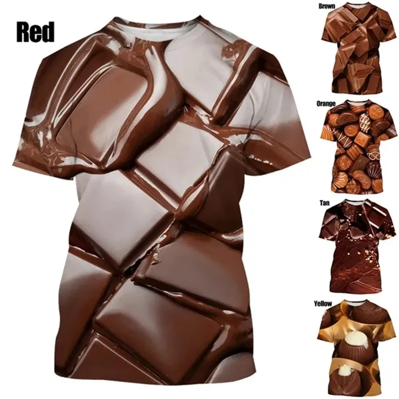 Summer Short Sleeve Men Tshirt Fashion 3d Printing Chocolate Sauce Food T Shirt Funny Lifelike Food Pattern Tee Tops Clothes