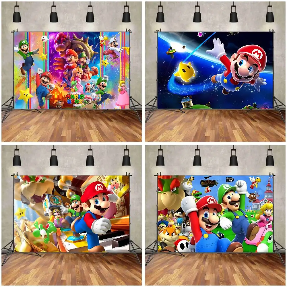 Mignon s-Super m-mario décoration fond photographie fête chambre salon décoration tir fond tissu