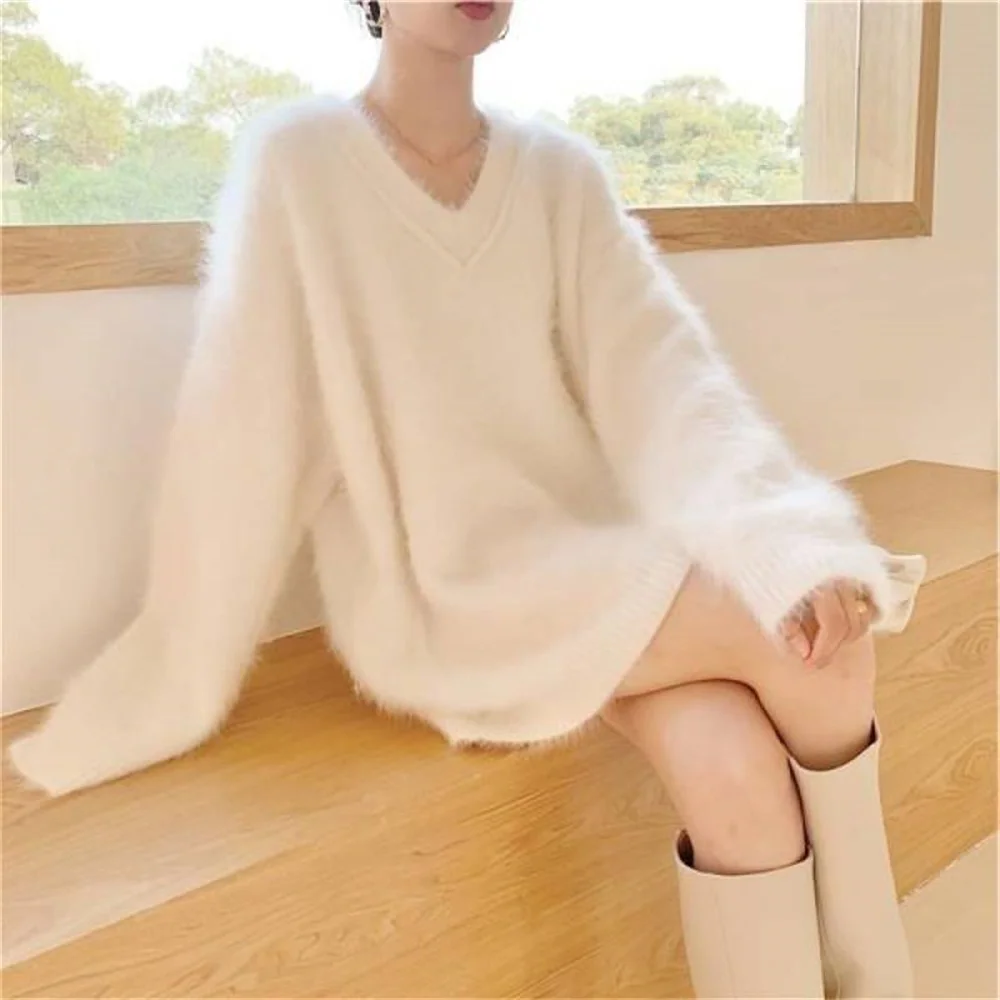 

Korean Fashion Elegant Knitted Tops New White Oversized Sweater Women Jumper Pullover Autumn Winter 2026 Warm Long Sleeve Top