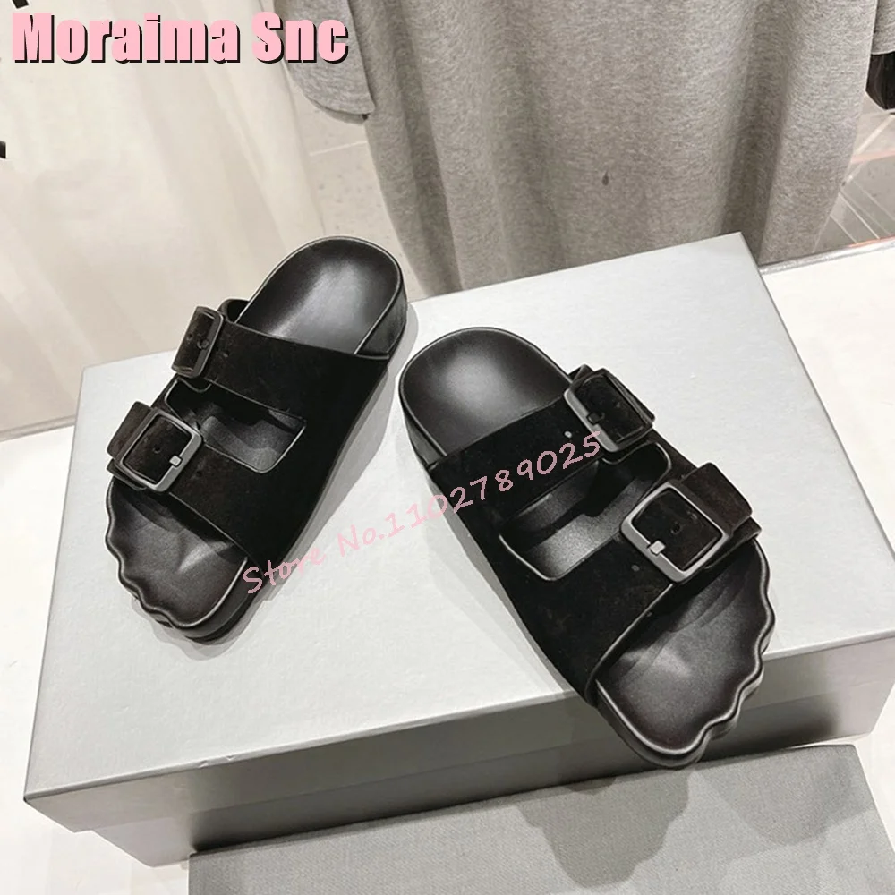 Fashion Unique Toes Shape Slippers Belt Buckle Hollow Women‘s Slides Summer Beach Casual Outdoor 2024 New Leather Black Solid