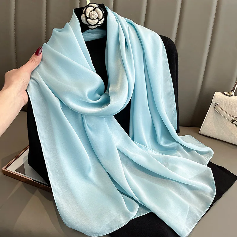 Pure Color Scarf Silk Like Sun Protection Beach Shawl Air Conditioning Wrap Large Lightweight Versatile for Women Outdoor