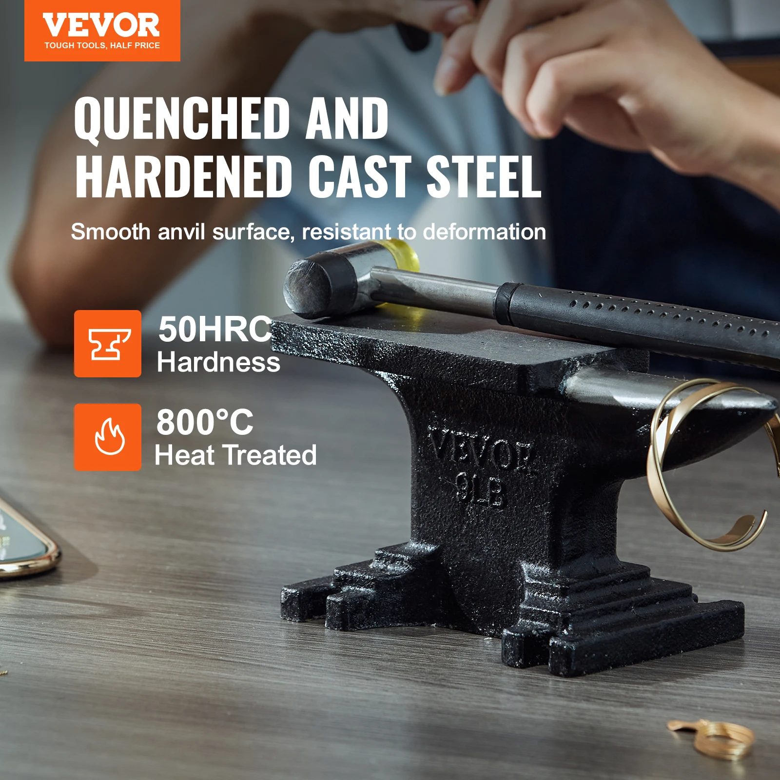 VEVOR Single Horn Anvil Cast Steel Anvil High Hardness Rugged Round Horn Anvil Blacksmith Compact Design and Stable Base