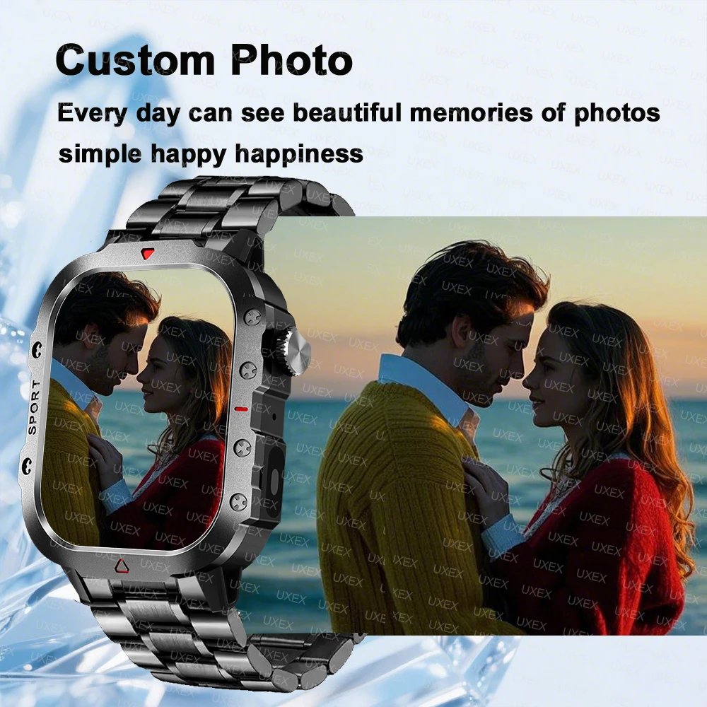 ساعة ذكية عسكرية خارجية للرجال 2.01 HD مراقبة الصحة BT Call Diy Faces مصباح يدوي شحن لاسلكي ساعات متعددة الوظائف