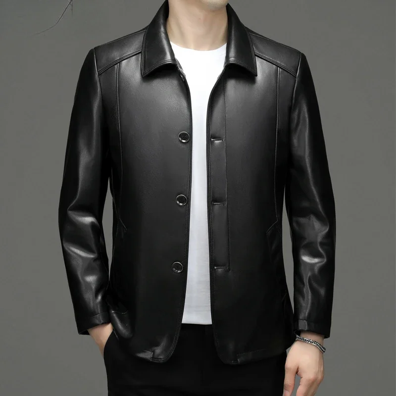 Leather Jacket Autumn Winter Black Genuine Leather Jackets for Men Single Breasted Loose Male Coats Fashion Casual Coat Jaqueta