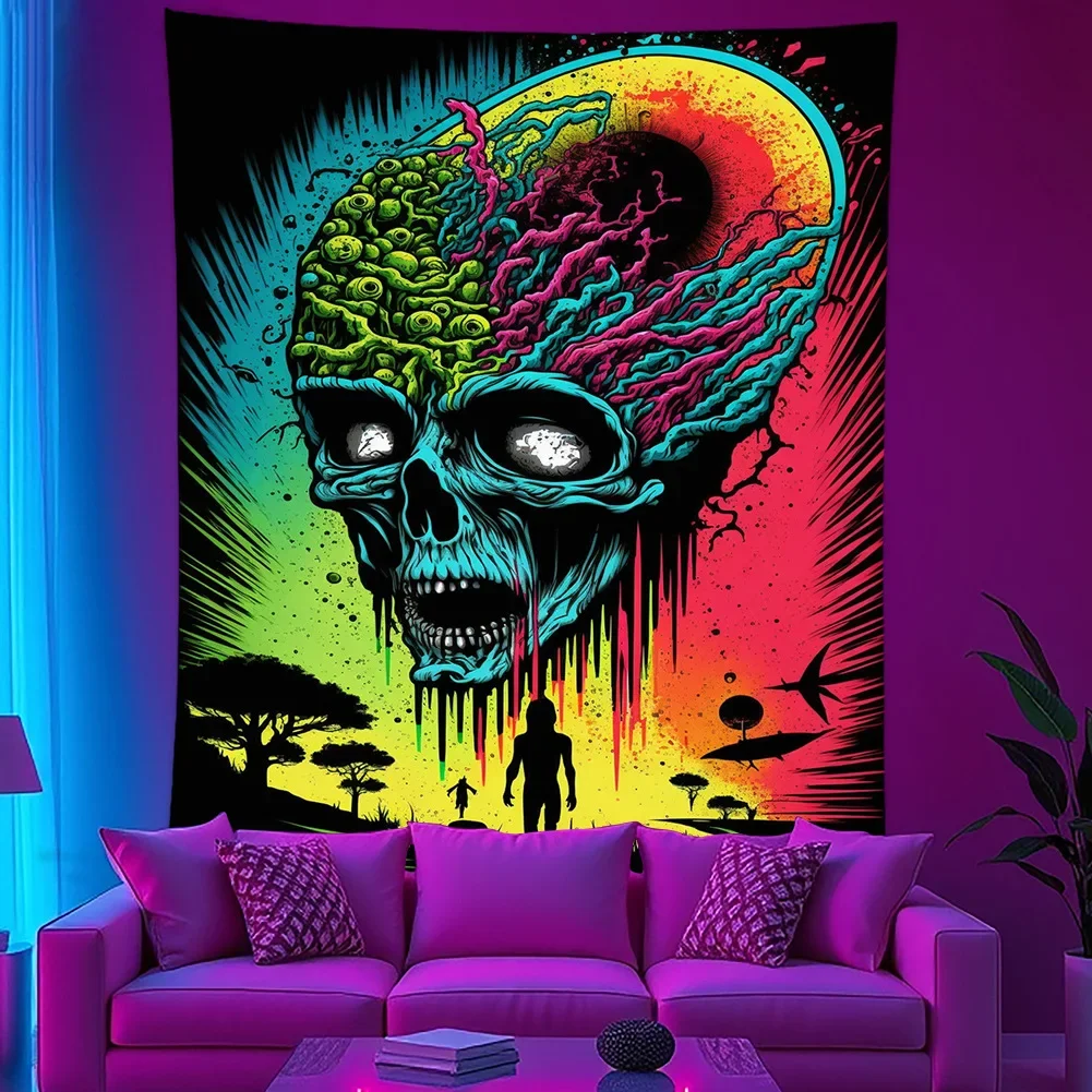 VIKAMA Blacklight Galaxy Nebula Mountain Tapestry UV Reactive Neon Wall Hanging Trippy Room Decor Home Wall Decoration
