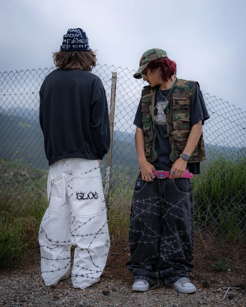 

American Retro Gothic Embroidered Letters Oversized Wide-Leg Jeans Men's Y2K New Harajuku Hip-Hop Rock Couple Joker Street Wear