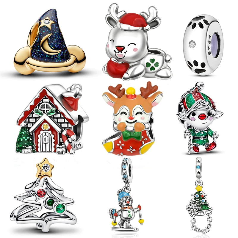 

925 Sterling Silver Christmas Atmosphere Serie Beaded Pendant Bracelet Necklace Women Luxury DIY Jewelry Exquisite Holiday Gift