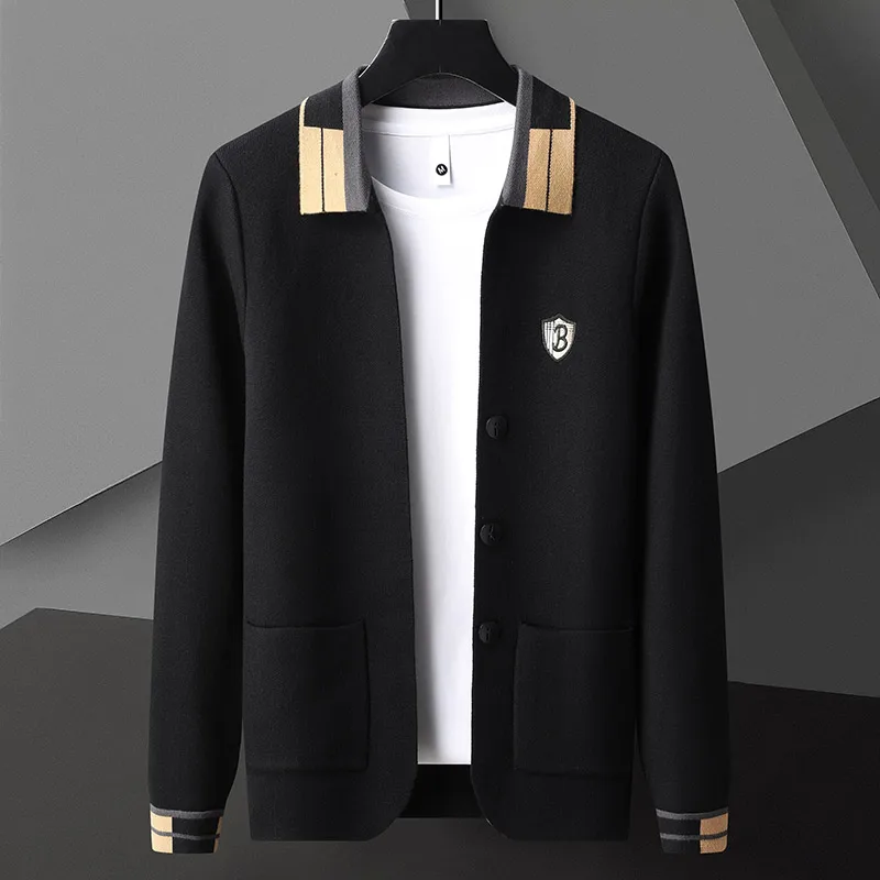 High Quality Spring and Autumn Business Casual Men\'s Solid Color Cardigan Fashionable Shield Embroidered Cardigan New Top M-4XL