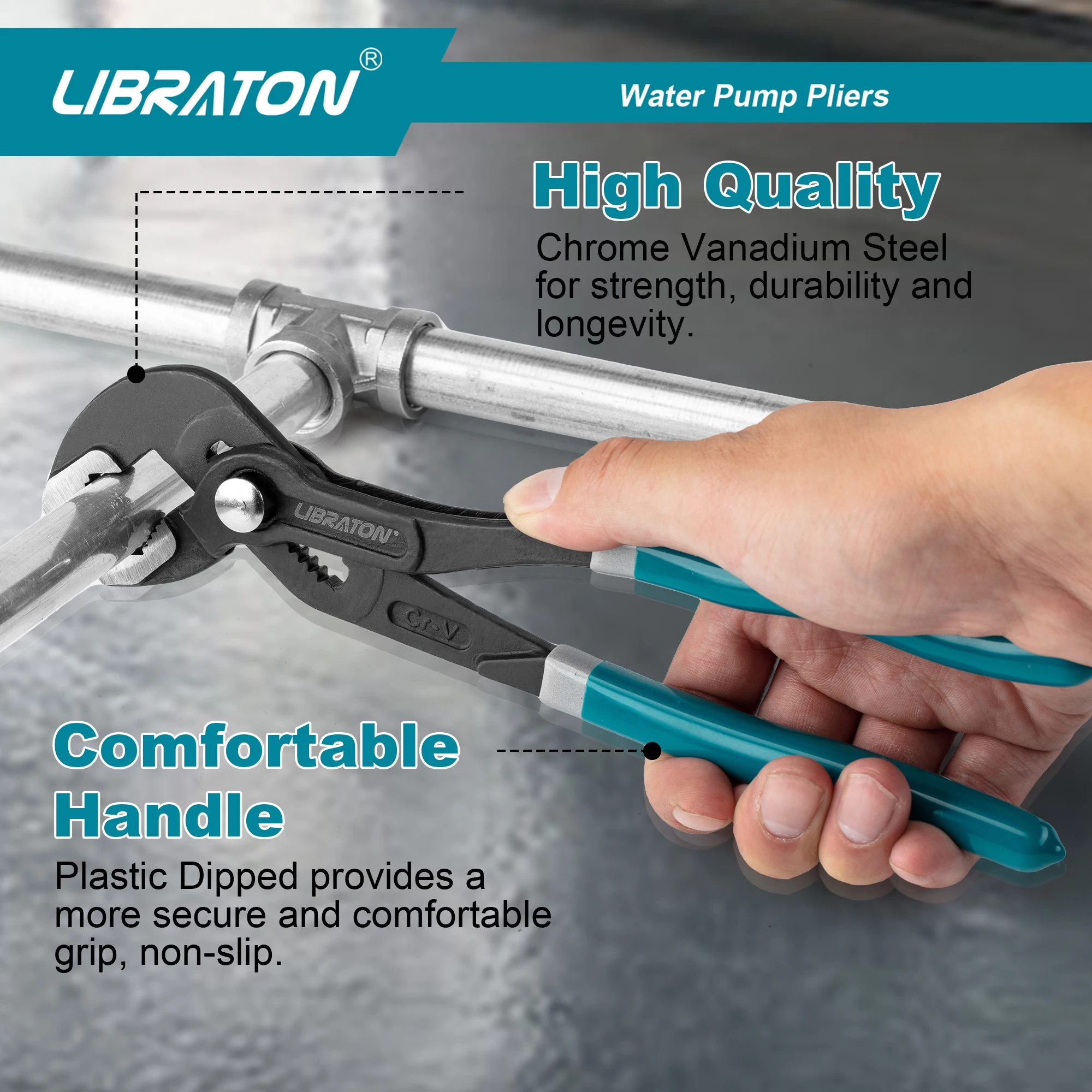 Libraton 12inch Water Pump Plier, Groove Joint Plier, Adjustable Plier, Ratcheting Push Button Adjustment Mechanism,Universal