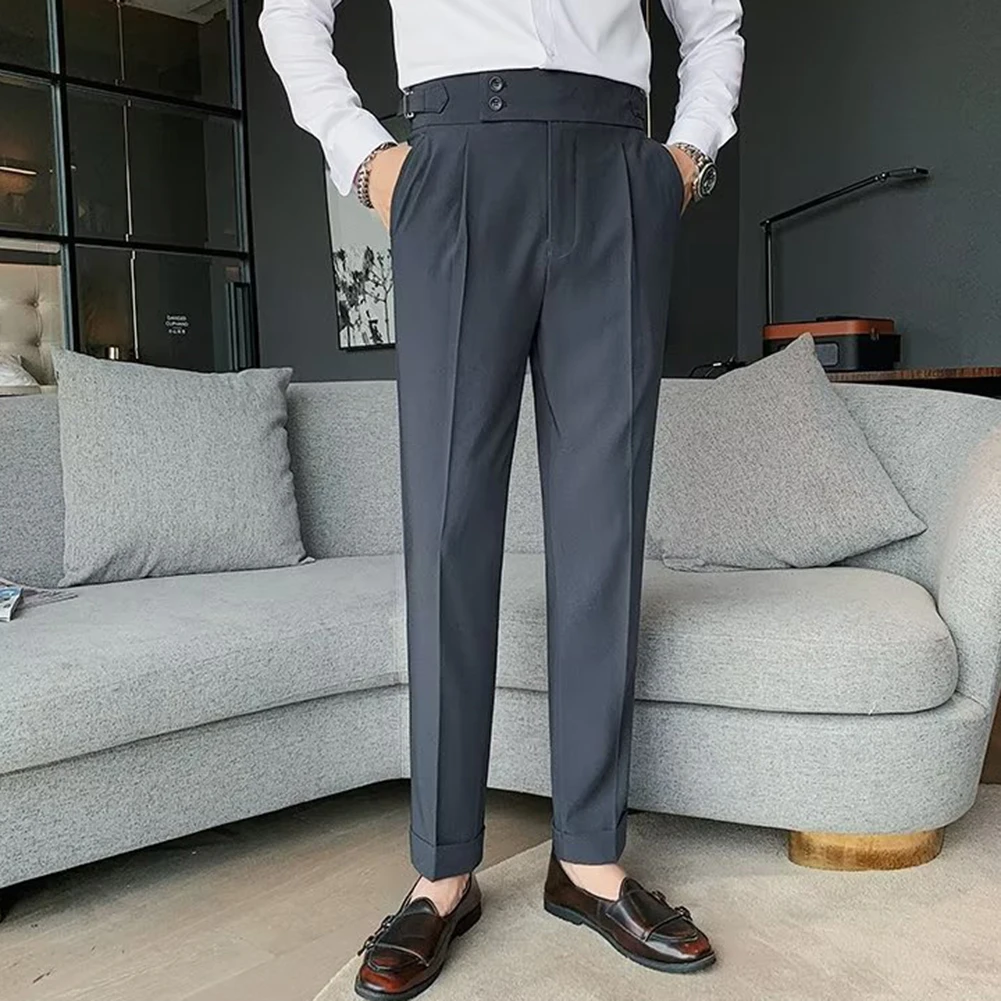Spring Autumn Men High Waist Straight-Leg Design Casual Slim Formal Dress Pant Men Social Office Wedding Party Dress Suit Pant