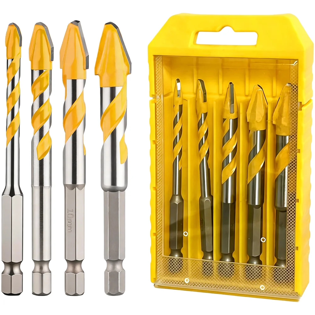 

5pc High Hardness Eccentric Drill Bit Set Skewed Head Multifunction Drill Bit Sets For Tile Glass Concrete Wood Plastic Drilling