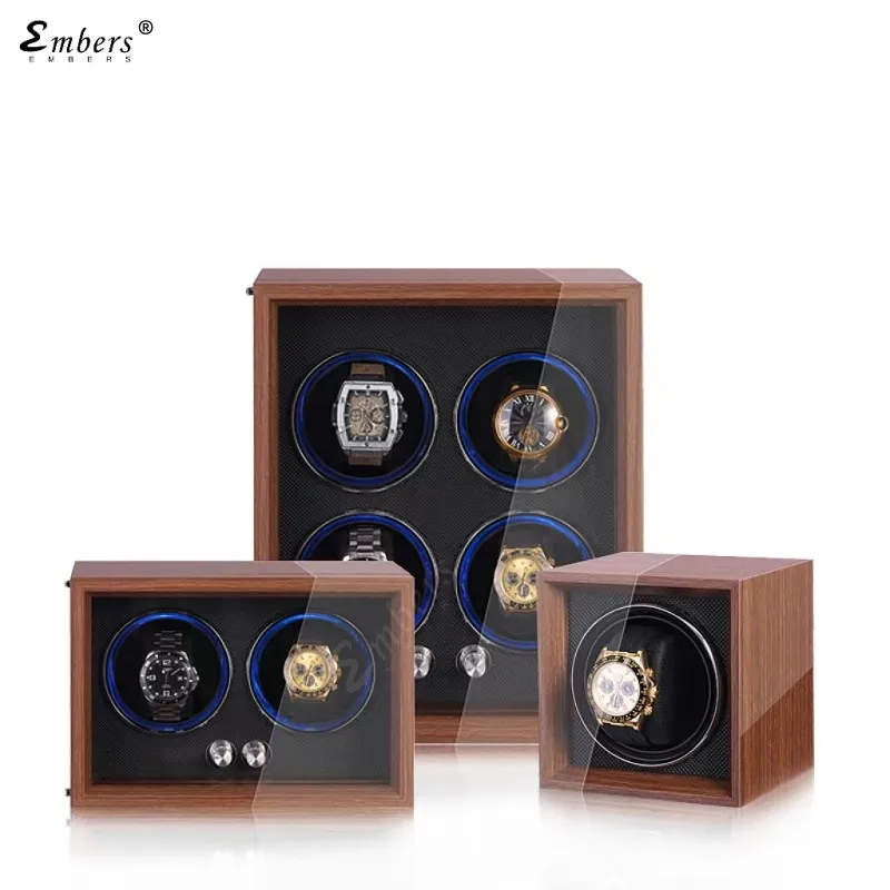 2024 New Embers New Matte Black 1 2 Slots Watch Winder Wooden Shaker Watch Box Automatic Winder Storage Case Mabuchi Motro