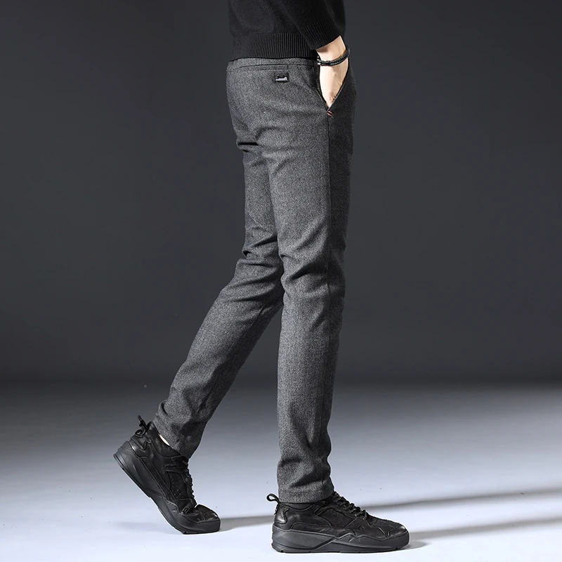 Mens Spring Autumn Fashion Business Casual Long Black Blue Grey Pants Suit Pants Male Elastic Straight Formal Trousers New Style