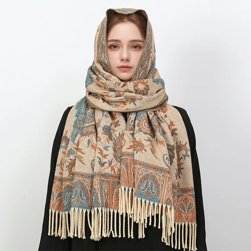 Cashmere Pashmina Shawl Lady Wrap Warm Winter Scarves Design Print Female Foulard Cotton Stoles Scarf