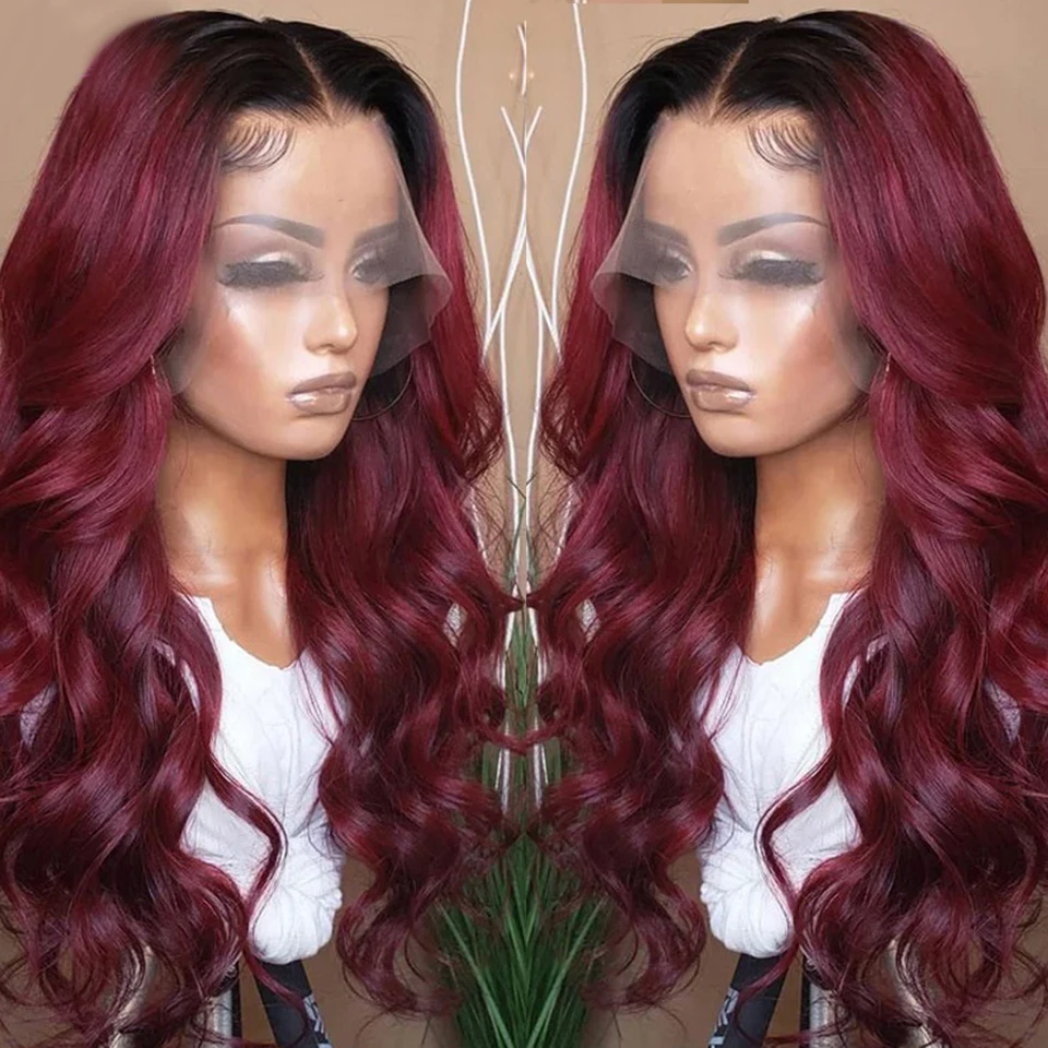 1B 99j Lace Front Wig Body Wave 5x5 Closure Wig Ombre Blonde Human Hair Wigs Pre Plucked 1B Burgundy Red Lace Frontal Wigs Bling