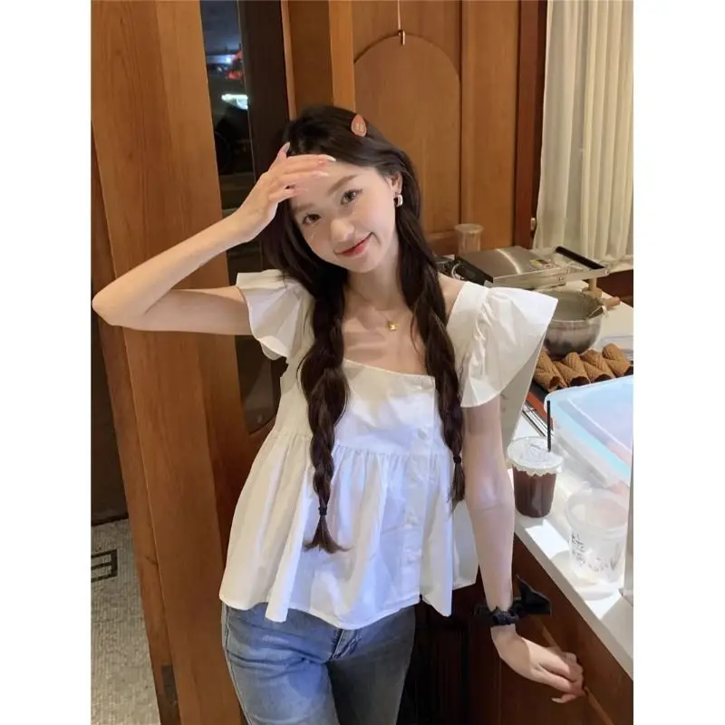 2024 New Summer Fashion Irregular Blouse Female Korean Buttons Ruffles Loose Tank Top Shirts Women\'s Clothing Simplicity Tops