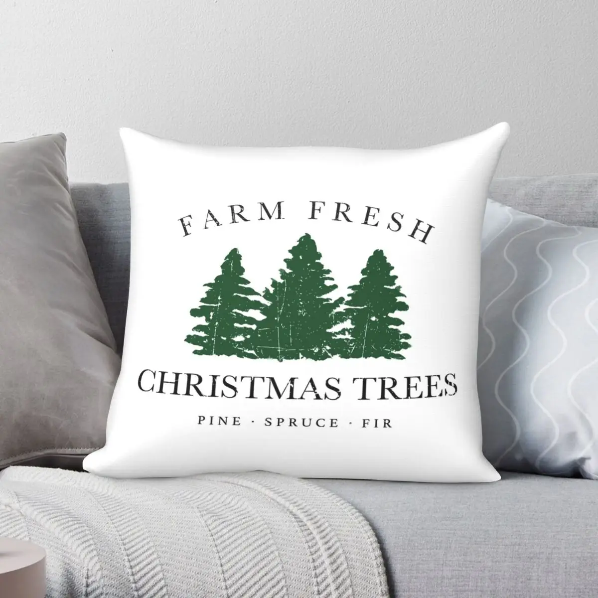 Farm Fresh Christmas Trees Square Pillowcase Polyester Linen Velvet Creative Zip Decor Pillow Case Home Cushion Cover