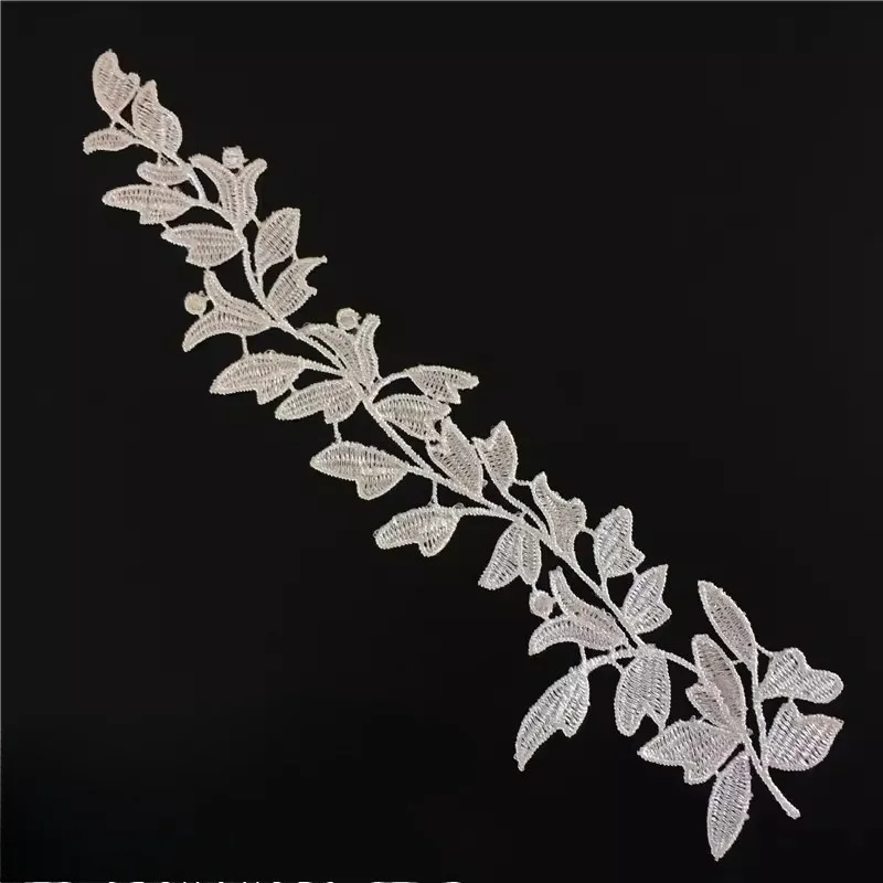 Polyester Leaf Lace Appliques, Sew On Lace Accessories, Lace Trim Embroidery, Off White, 6Pieces, 3Pairs