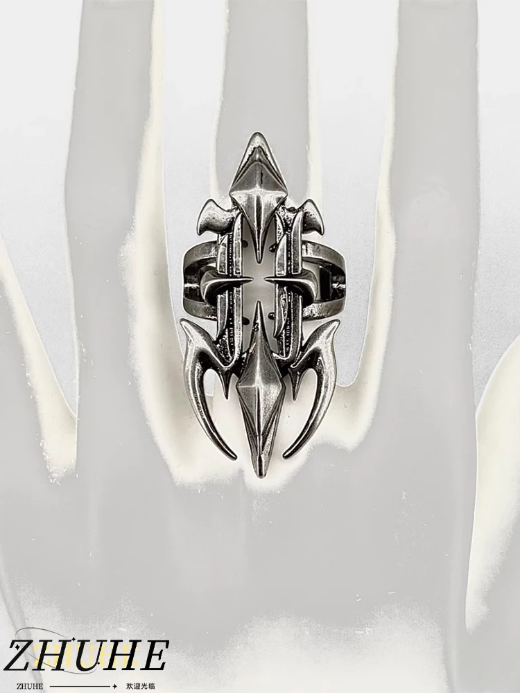 ZHUHE New Hollowed-out Opening Ring, Gothic Style Copper Jewelry Accessory For Men And Women