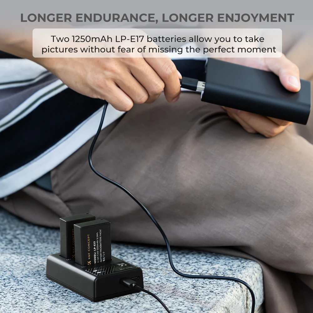K&F Concept LP-E17 Аккумулятор и двойное зарядное устройство USB для камер Canon EOS R100 R8 R50 RP R10 Rebel T8i T7i T6i T6s SL2 SL3 EOS M3 M5