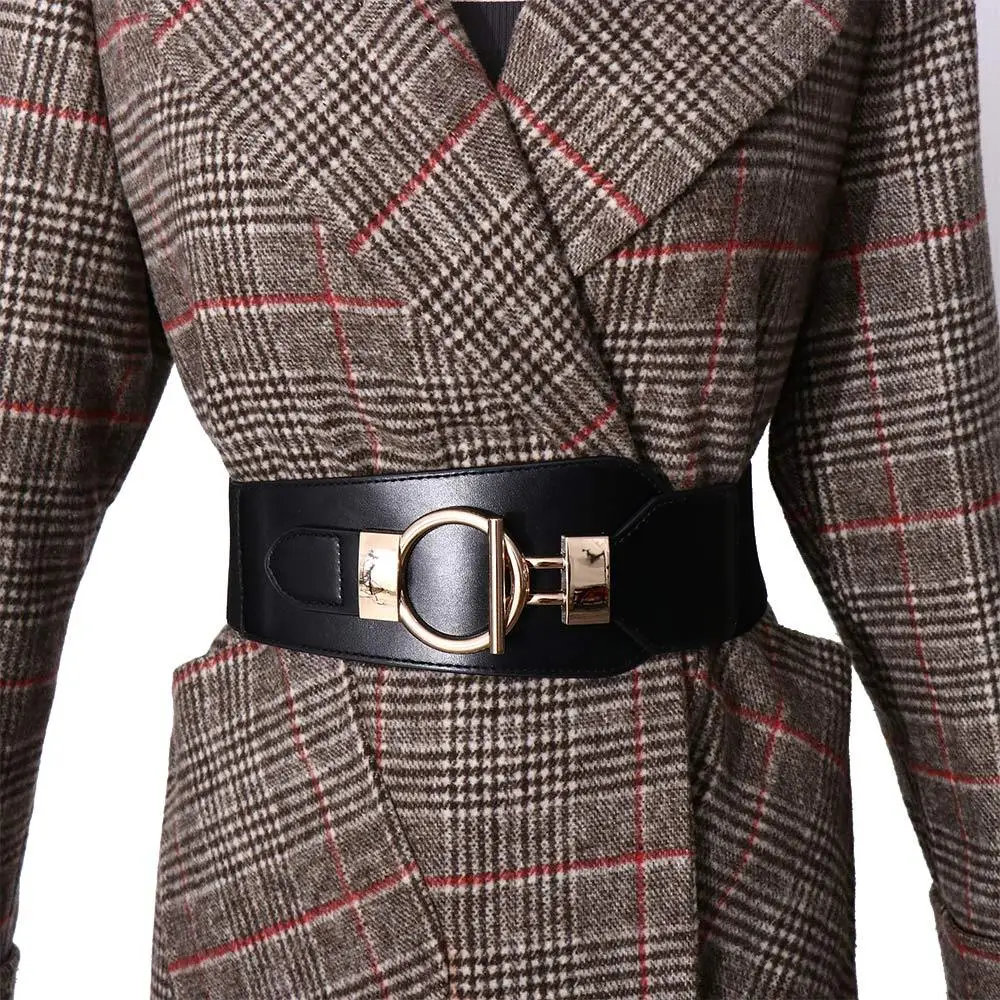 Cummerbund أنيقة الجوف بولي Leather الجلود OT مشبك واسعة الجانب حزام خصر المرأة حزام معطف فستان حزام الخصر الكورية الزخرفية #2