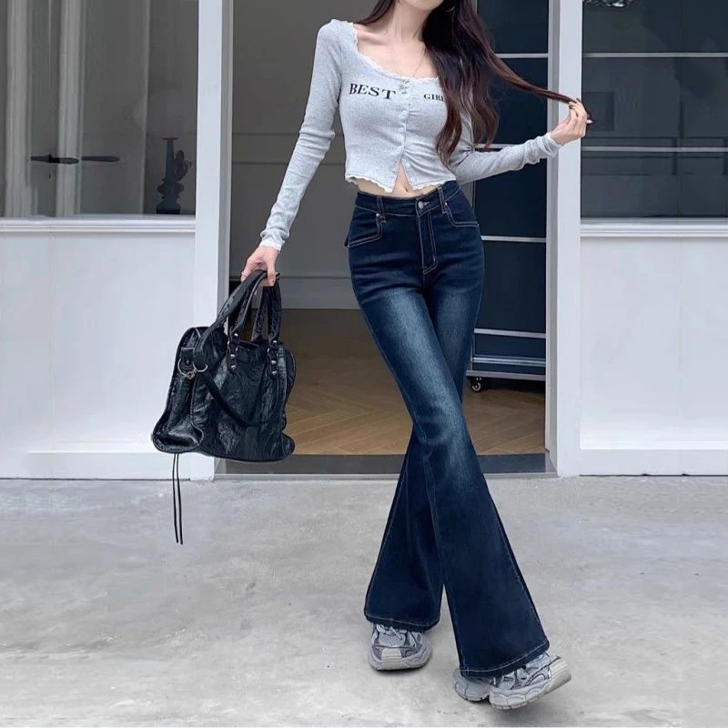 

2026 Autumn High Waist Micro Flared Jeans for Women Slim Fit and Slimming Flared Ankle Length Pants Temperament Denim Trousers