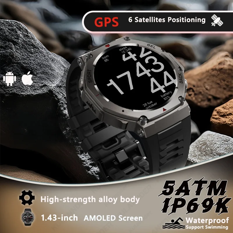 

For T-Rex 3 GPS Smart Watch 5 ATM Waterproof Built-in Dual-band GNSS Compass Military Sport Smartwatch Men 2025 New arrivals