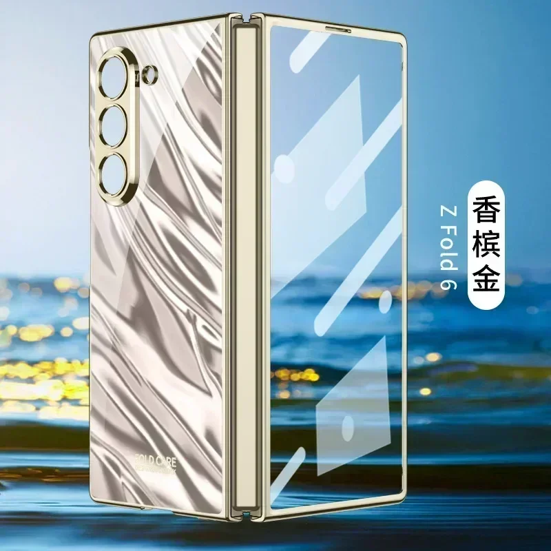 

Phone Cases For Samsung Galaxy Z Fold6 Fine Hole Case Wavy Pattern Electroplating Optical ZFold6 Protective Cover PC Hard Shell