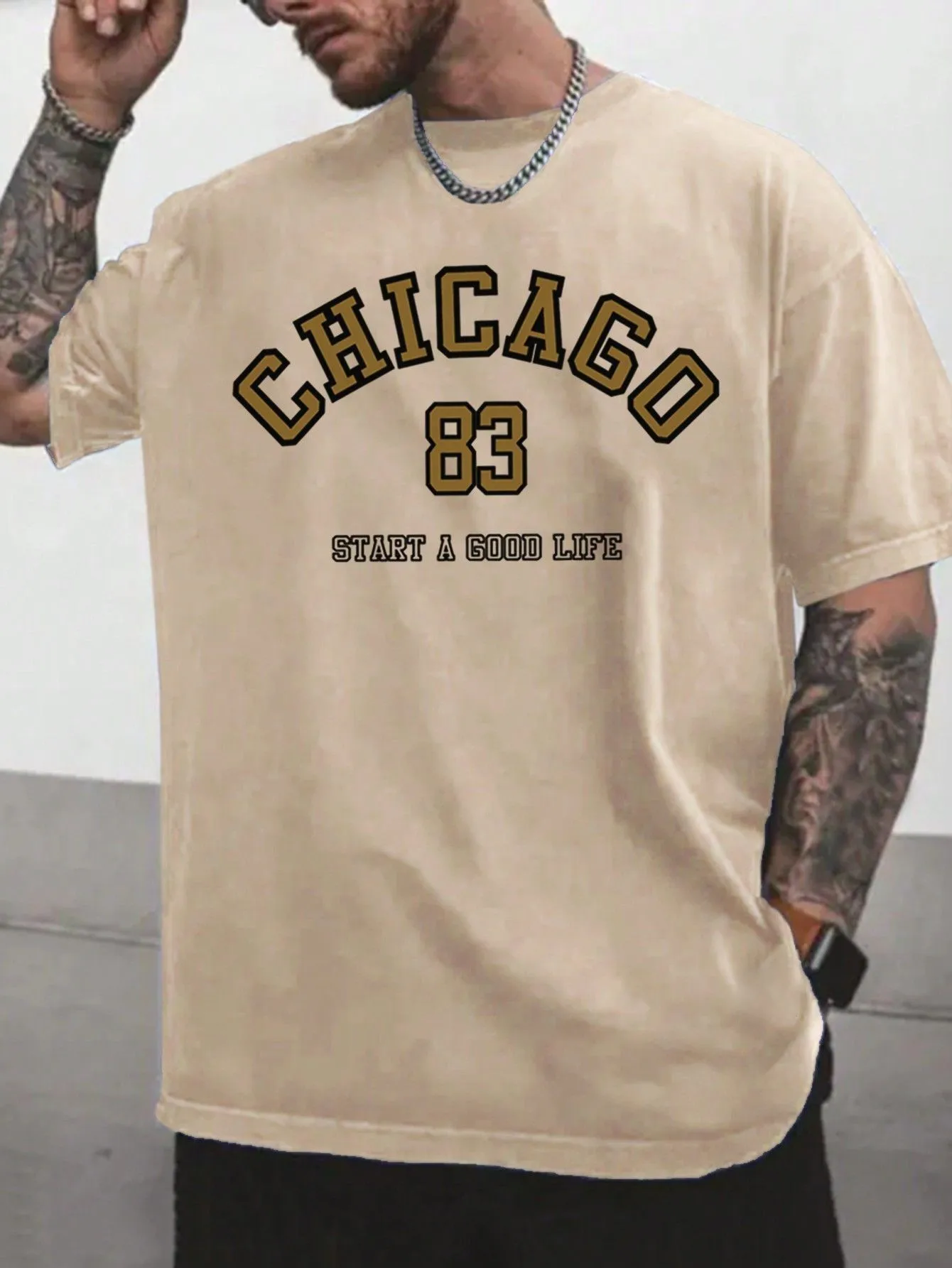 Chicago 83 Start A Good Life Prints Men Cotton T-Shirts Creativity Street All-math Clothing Oversize Casual Mans Short Sleeve