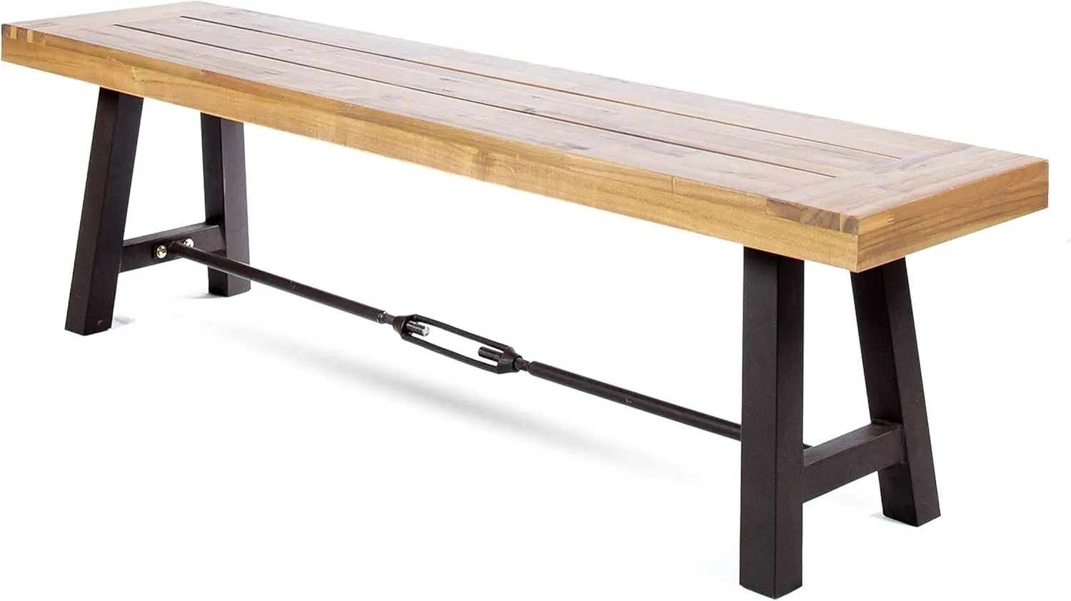 Comfort corner Catriona Outdoor Acacia Wood Bench with Metal Accents, Teak Finish / Rustic Metal 14. 50 x 63 x 17. 75 inches